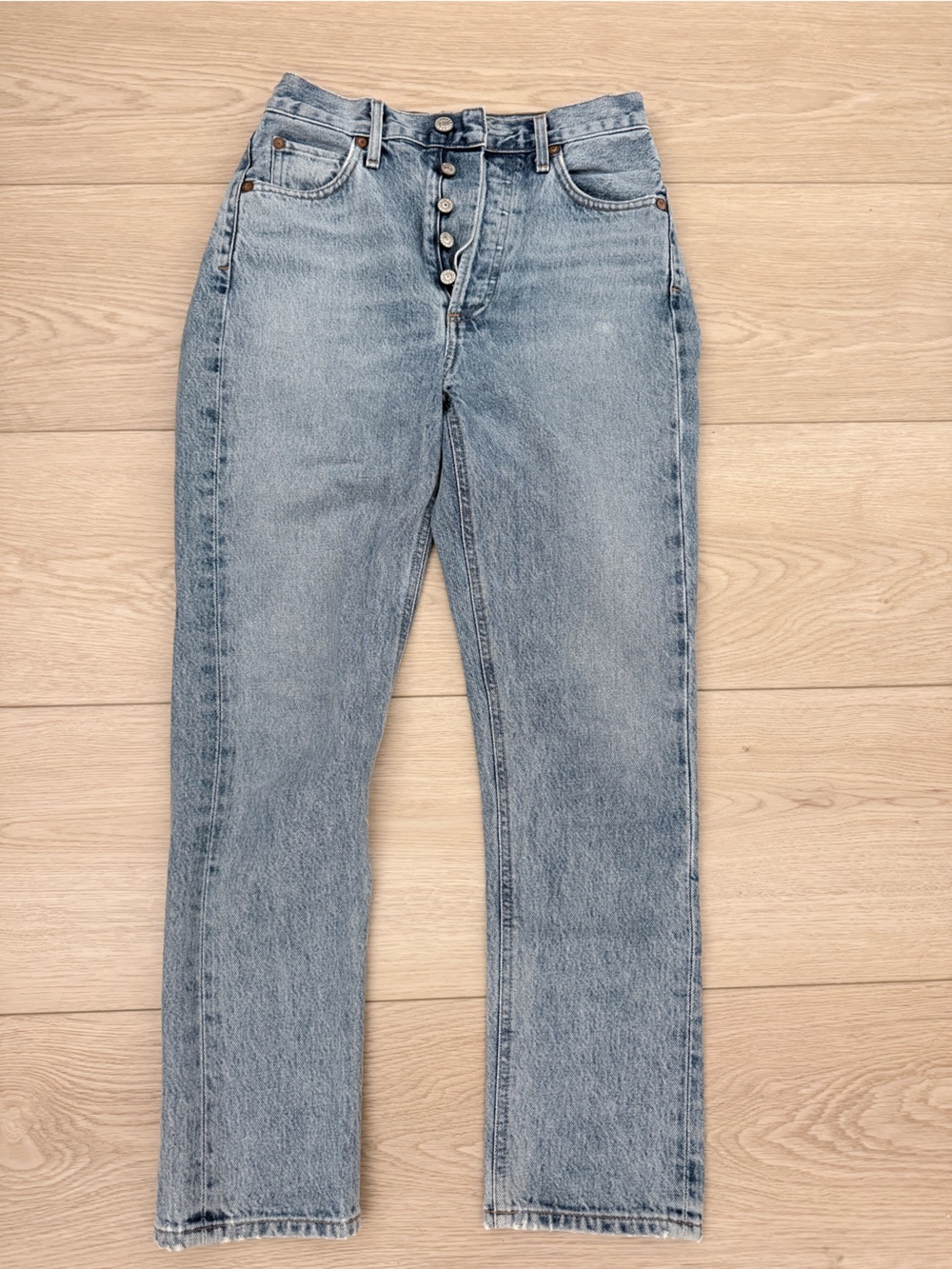 AGOLDE High Rise Riley Straight Leg Jeans - Light Blue Wash